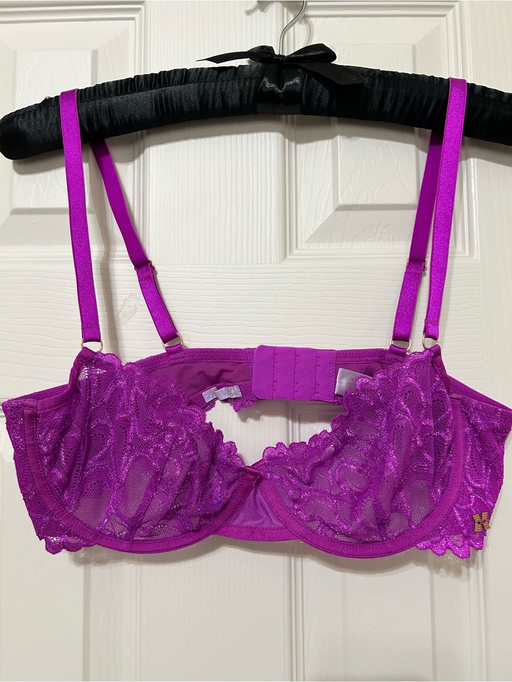 Savage X Fenty Savage Not Sorry Unlined Lace Balconette Bra Juicy Purple 36C NEW